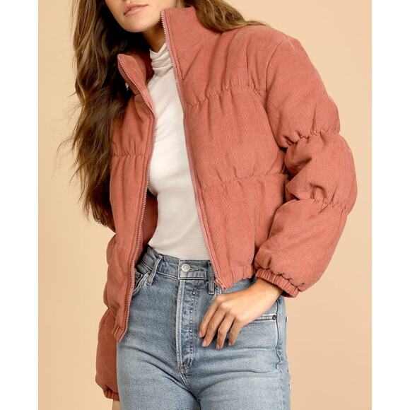 Lulu's L pink corduroy Puffer Jacket - Picture 1 of 7